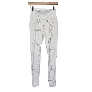 Buff Bunny Size Medium White Black Marble Print High Waisted Leggings Pockets